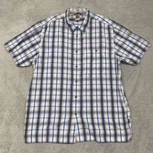 North Face Shirt Mens XL White Blue Plaid Button Up Short Sleeve Cotton Outdoor